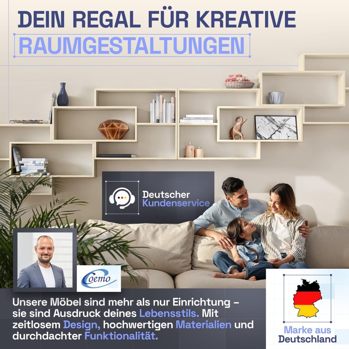 Wandregal Karo Schweberegal aus Holz - Mein - Regal.de