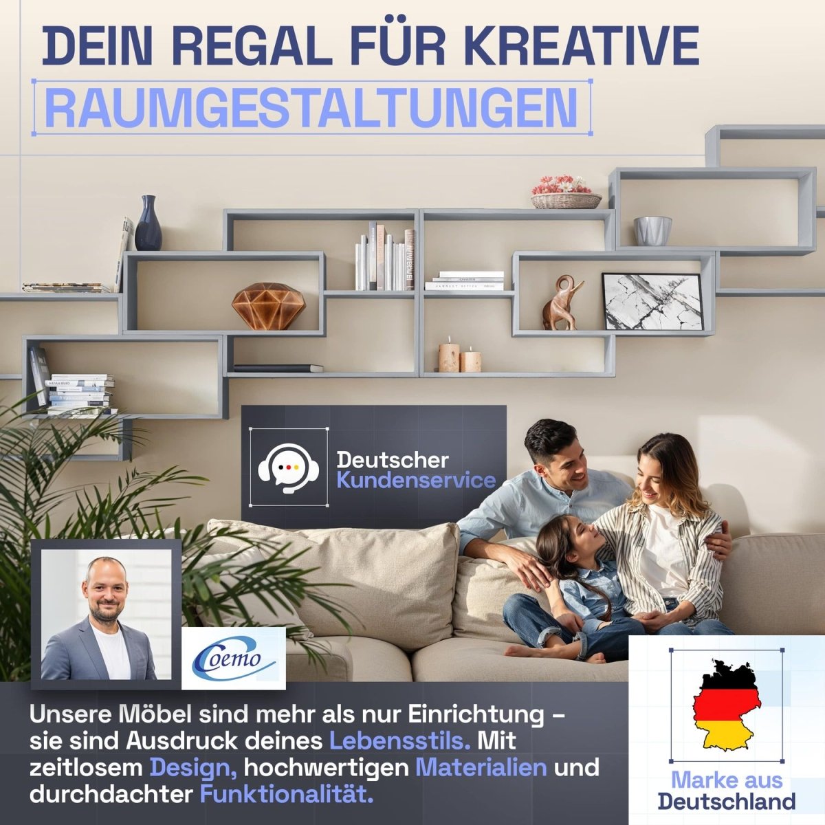 Wandregal Karo Schweberegal aus Holz - Mein - Regal.de